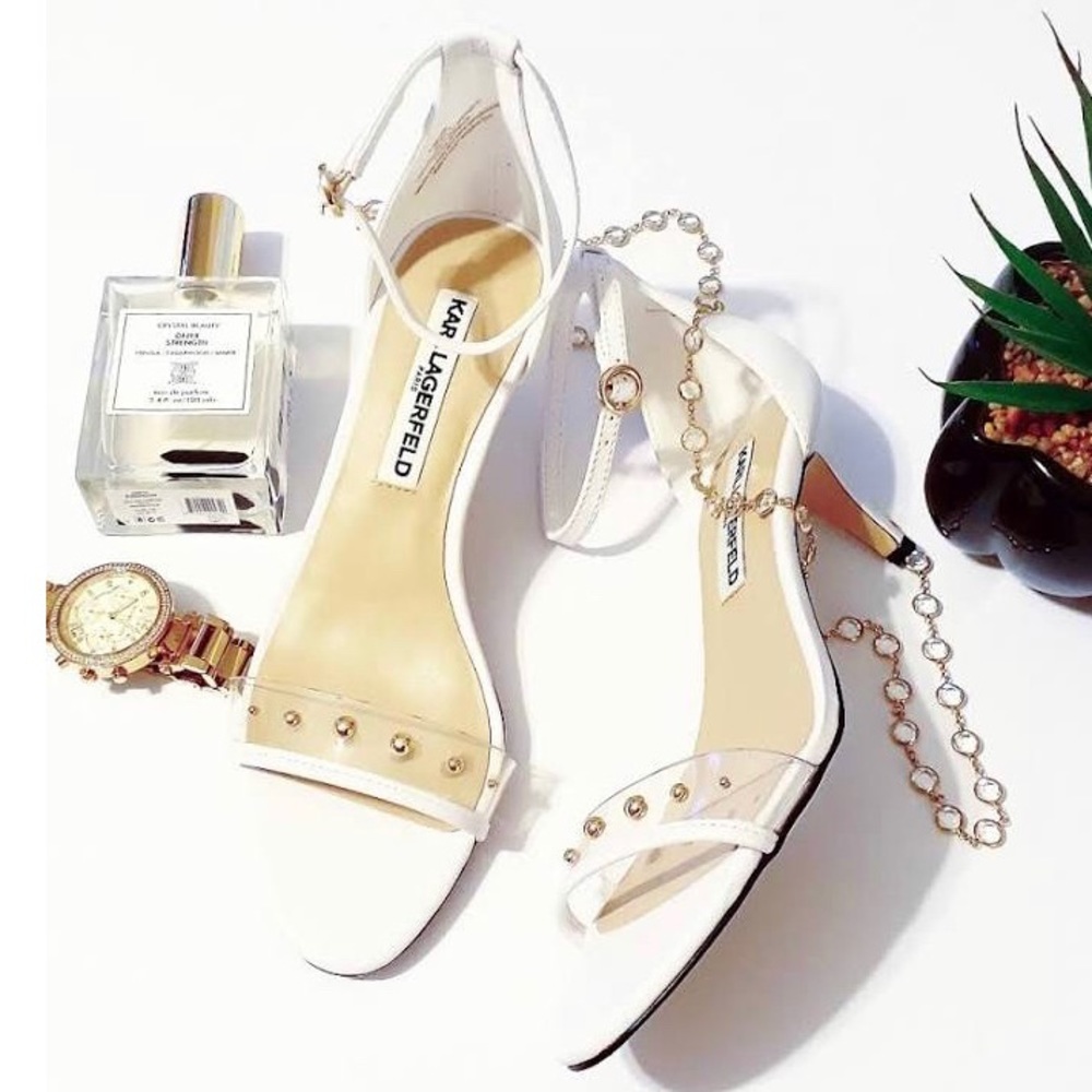 Karl Lagerfeld kitten heel white and clear sandal